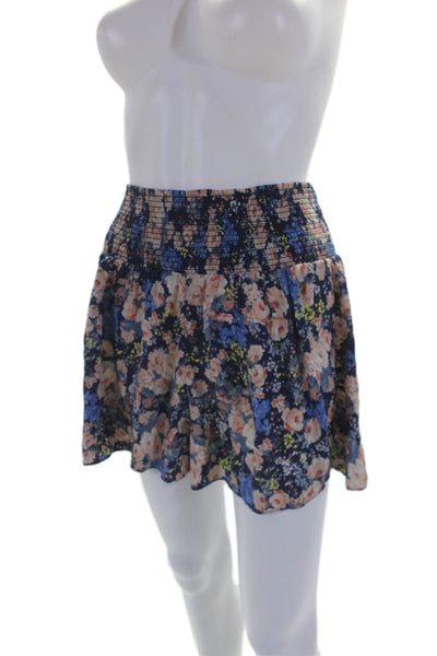 Rebecca Taylor Womens Smocked Waistband Floral Silk Shorts Blue Pink Size Medium