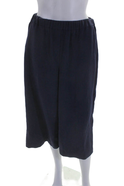 Theory Womens Elastic Waistband High Rise Wide Cropped Pants Navy Size Small