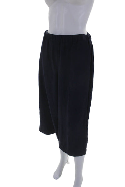 Theory Womens Elastic Waistband High Rise Wide Cropped Pants Navy Size Small