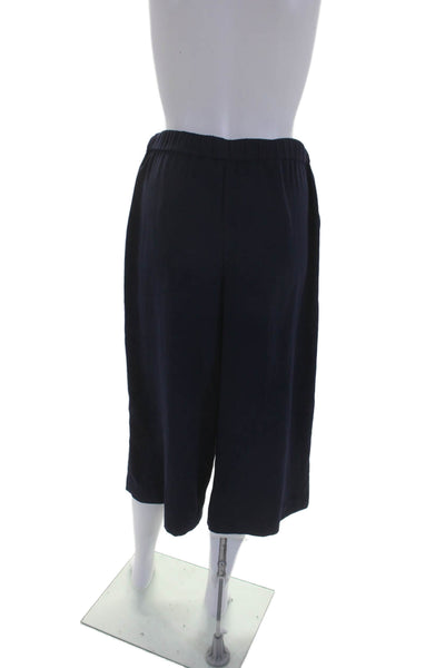 Theory Womens Elastic Waistband High Rise Wide Cropped Pants Navy Size Small