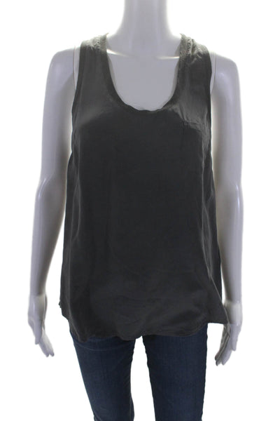 Joie Womens Scoop Neck Silk Pocket Tank Top Gray Size Medium