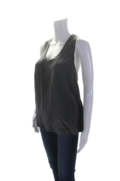 Joie Womens Scoop Neck Silk Pocket Tank Top Gray Size Medium