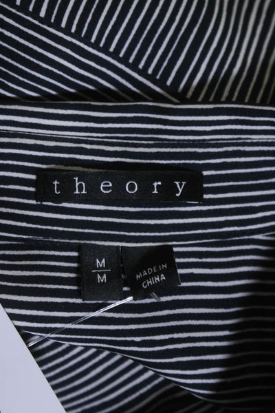 Theory Womens Button Front Long Sleeve Collared Silk Shirt Black White Medium