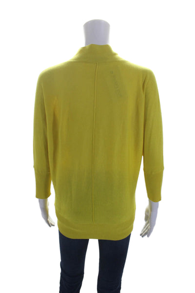 Magaschoni Womens 3/4 Sleeve V Neck Silk Knit Sweater Yellow Size Small