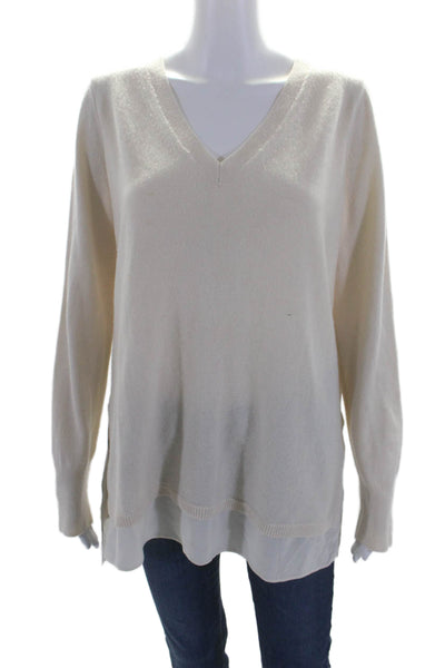 Vince Womens Long Sleeve V Neck Layered Sweater White Wool Size Medium