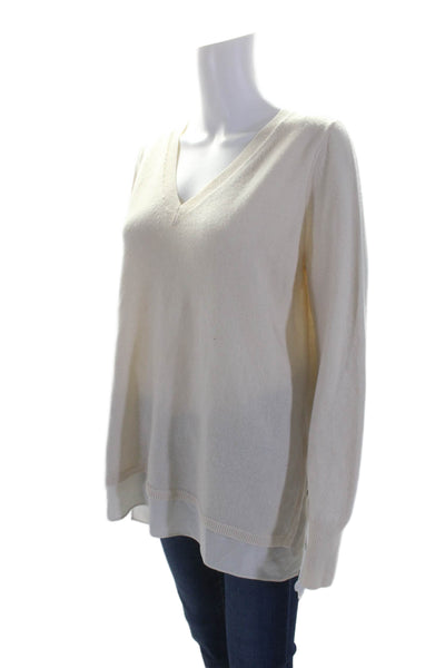 Vince Womens Long Sleeve V Neck Layered Sweater White Wool Size Medium