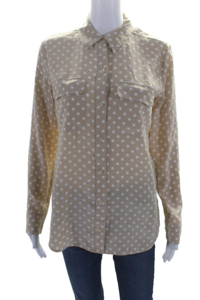 Equipment Femme Womens Button Front Collared Silk Polka Dot Shirt Brown Small