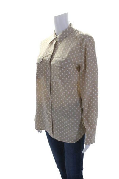 Equipment Femme Womens Button Front Collared Silk Polka Dot Shirt Brown Small