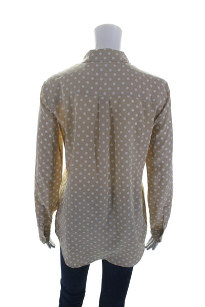 Equipment Femme Womens Button Front Collared Silk Polka Dot Shirt Brown Small