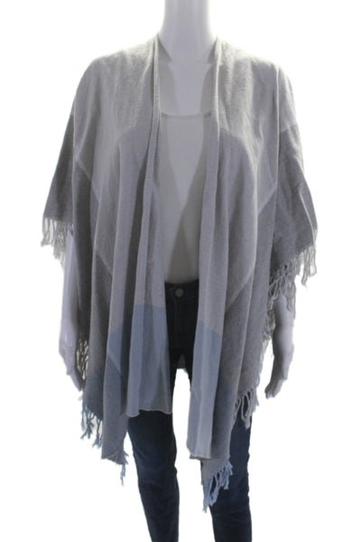 Eileen Fisher Womens Open Front Fringe Shawl Cardigan Sweater Gray Blue One Size