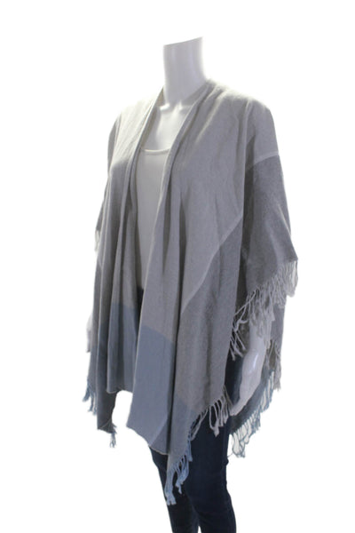 Eileen Fisher Womens Open Front Fringe Shawl Cardigan Sweater Gray Blue One Size