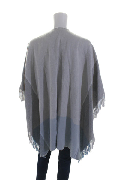 Eileen Fisher Womens Open Front Fringe Shawl Cardigan Sweater Gray Blue One Size