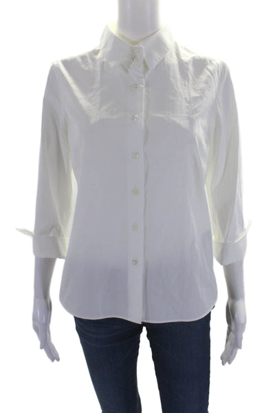 Agnes B Womens Cotton White Collar Long Sleeve Button Down Shirt Size 40