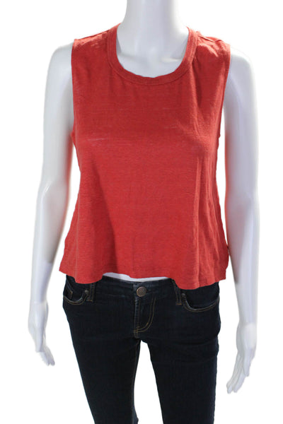 A.L.C. Womens Linen Round Neck Pullover Cropped Tank Top Red Size S