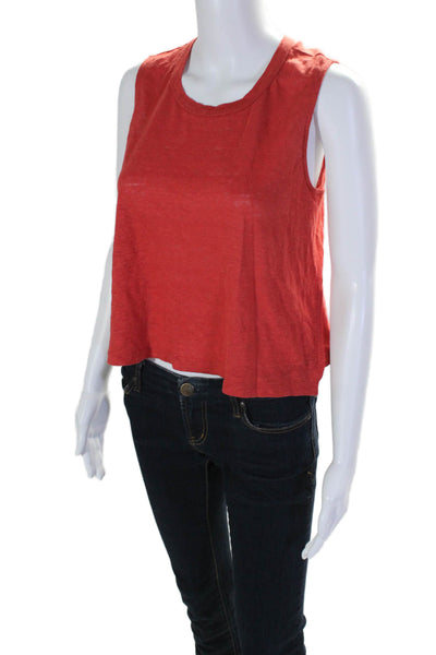 A.L.C. Womens Linen Round Neck Pullover Cropped Tank Top Red Size S