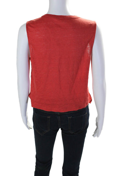 A.L.C. Womens Linen Round Neck Pullover Cropped Tank Top Red Size S