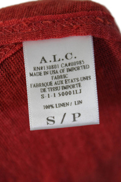 A.L.C. Womens Linen Round Neck Pullover Cropped Tank Top Red Size S