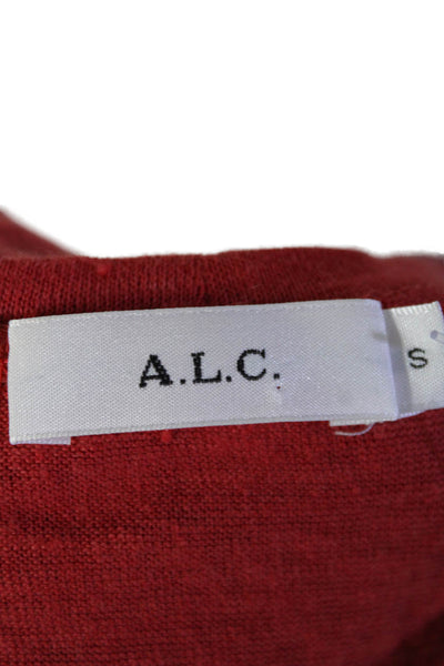 A.L.C. Womens Linen Round Neck Pullover Cropped Tank Top Red Size S