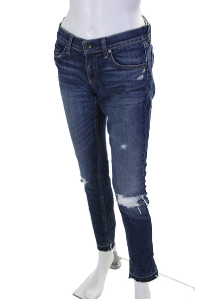 Rag & Bone Jean Womens Cotton Distressed Low-Rise Skinny Jeans Blue Size 25