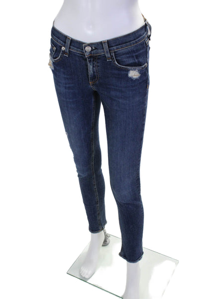 Rag & Bone Jean Womens Cotton Distressed Low-Rise Skinny Jeans Blue Size 26