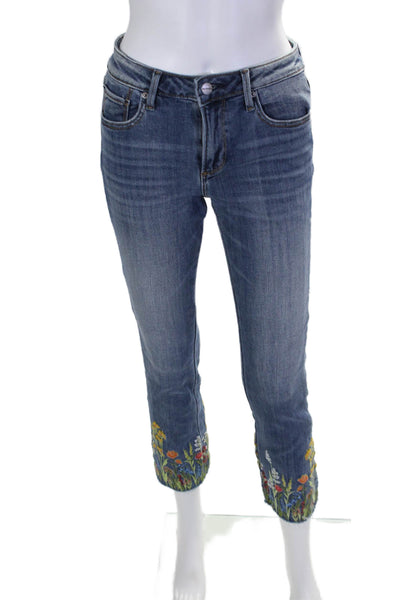 Driftwood Womens Cotton Floral Embroidered Low-Rise Skinny Jeans Blue Size 25