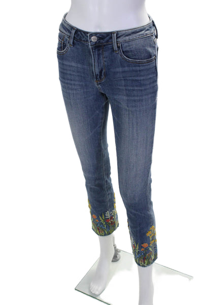 Driftwood Womens Cotton Floral Embroidered Low-Rise Skinny Jeans Blue Size 25