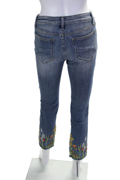 Driftwood Womens Cotton Floral Embroidered Low-Rise Skinny Jeans Blue Size 25