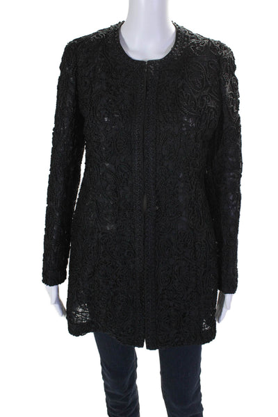 Karl Lagerfeld Womens Black Textured Lined Crew Neck Long Sleeve Jacket Size S