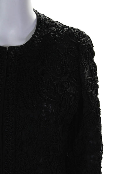 Karl Lagerfeld Womens Black Textured Lined Crew Neck Long Sleeve Jacket Size S