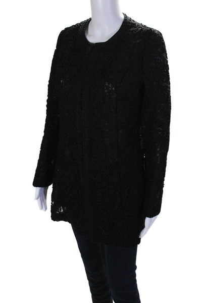 Karl Lagerfeld Womens Black Textured Lined Crew Neck Long Sleeve Jacket Size S