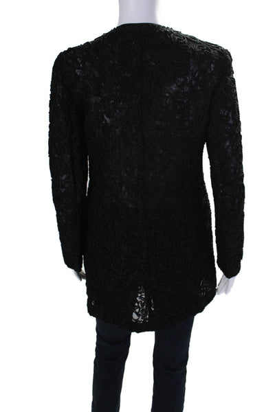 Karl Lagerfeld Womens Black Textured Lined Crew Neck Long Sleeve Jacket Size S