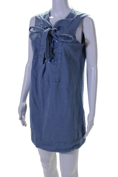 English Factory Womens Denim Lace Up Mini Dress Blue Size 6 16677990