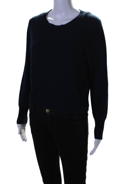 J Crew Women's Crewneck Long Sleeves Cashmere Sweater Navy Blue Size M