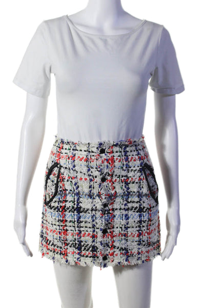 Rag & Bone Womens Cotton Striped Woven Frayed Buttoned Short Skirt White Size S