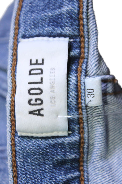 Agolde Womens Zipper Fly High Rise Ripped Knee Slim Cut Jeans Blue Denim Size 30