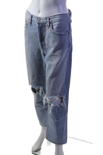 Agolde Womens Button Fly High Rise Distressed Straight Leg Jeans Blue Size 29