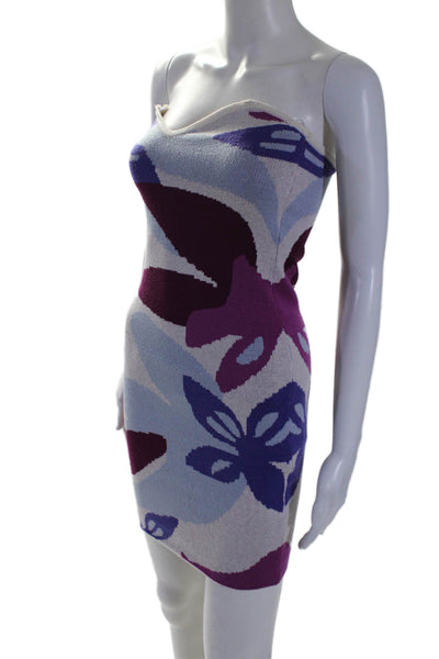 Louna Womens Floral Knit Mini Dress Purple Size 4 15369401