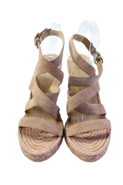 Joie Womens Wedge Heel Ankle Strap Espadrilles Sandals Pink Suede Size 40