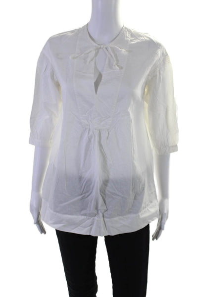 Vince Womens Half Sleeve Keyhole Neckline Shirt White Cotton Size Extra Small