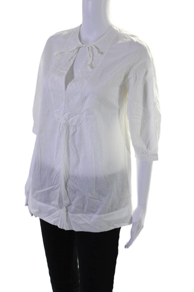 Vince Womens Half Sleeve Keyhole Neckline Shirt White Cotton Size Extra Small