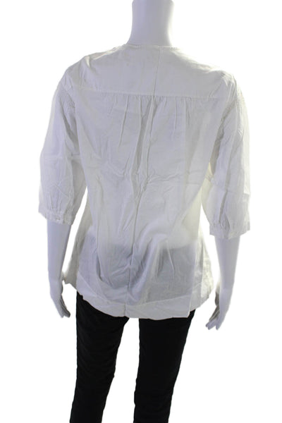 Vince Womens Half Sleeve Keyhole Neckline Shirt White Cotton Size Extra Small