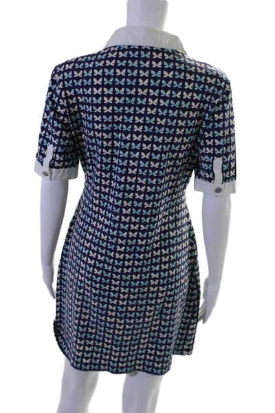 Tory Burch Womens Short Sleeve Collared Mini Butterfly Dress Blue White Medium