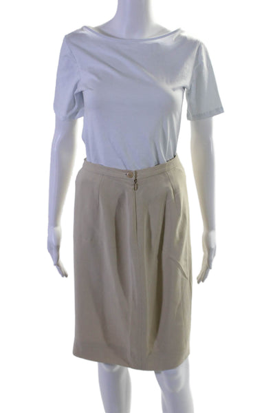 Giorgio Armani Womens Side Zip Knee Length Pencil Skirt Cream White Size IT 42