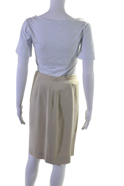 Giorgio Armani Womens Side Zip Knee Length Pencil Skirt Cream White Size IT 42