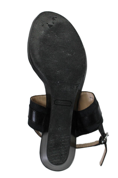 Coach Womens Wedge Heel Monogram Logo Bit Ankle T Strap Sandals Black Size 9