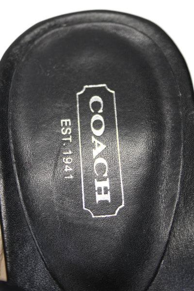 Coach Womens Wedge Heel Monogram Logo Bit Ankle T Strap Sandals Black Size 9