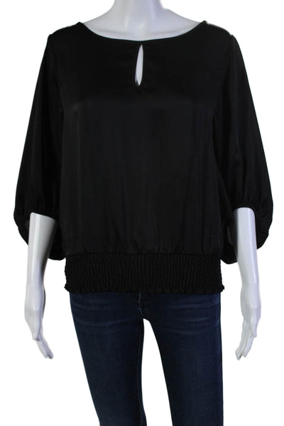 Michael Michael Kors Womens Keyhole Bishop Sleeve Ruched Blouse Black Size S