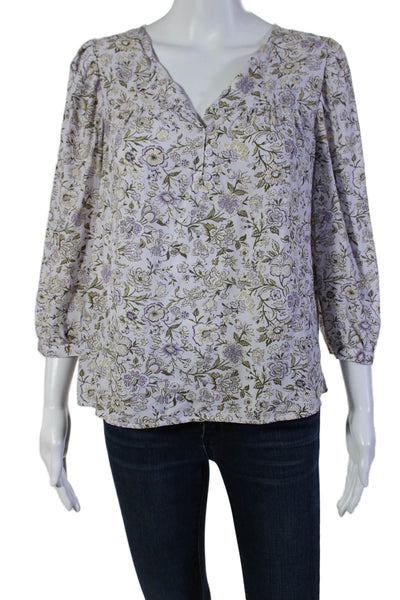 Levis Womens Floral Print Buttoned Round Neck Long Sleeve Blouse Purple Size XS