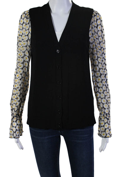 Love Moschino Womens Floral Patchwork Flounce Sleeve Cardigan Black Size 8