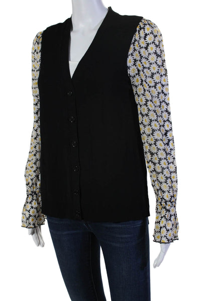 Love Moschino Womens Floral Patchwork Flounce Sleeve Cardigan Black Size 8